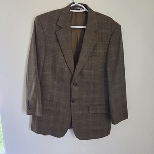 Pronto Uomo Windowpane Plaid Classic Brown Men's Blazer Silk Wool 38 Short